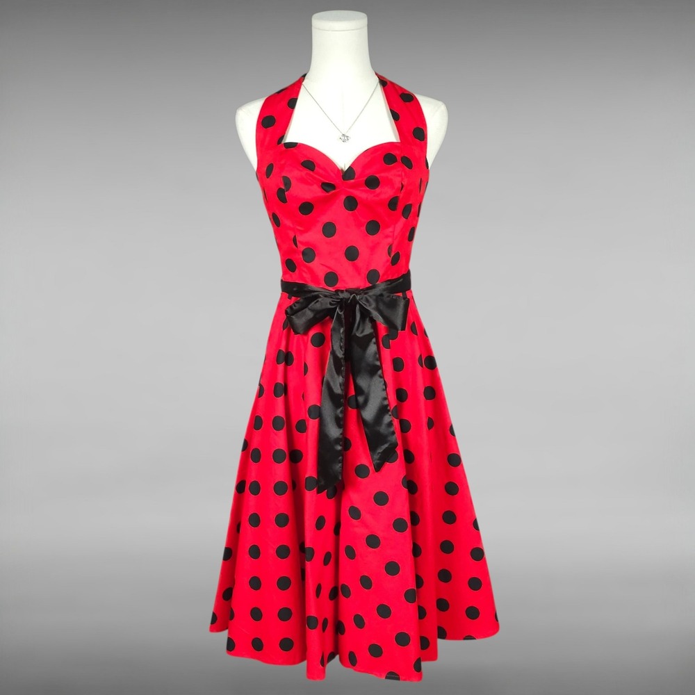 New Grace Karin Retro Rockabilly Polka Dot Halter A Line Swing Dress Womens M - Picture 2 of 10